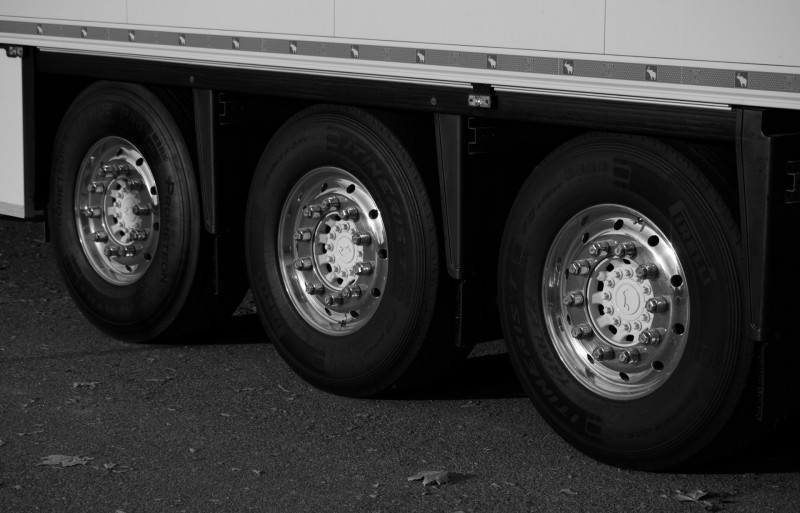 Wheels with new Tires on a semi truck trailer